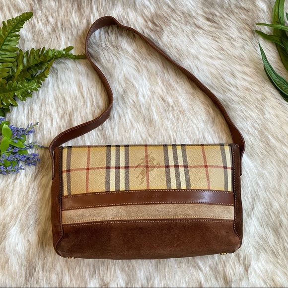 Burberry Small Vintage Suede Haymarket Check Shoulder Bag - Picture 1 of 15